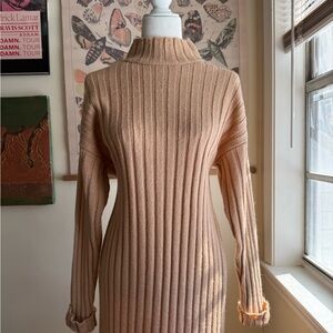 Nasty Gal Ribbed Knit Tan Sweater Dress